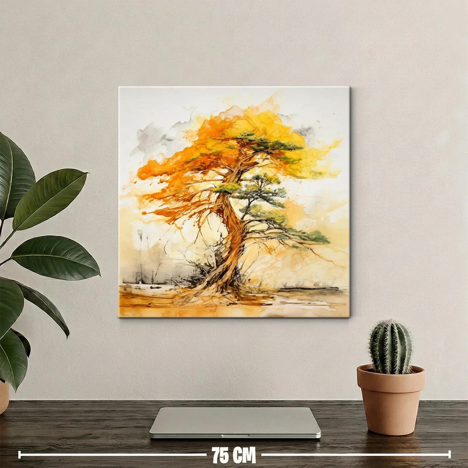 Árbol lienzo en tonos cálidos y verdes vibrantes — miniatura 2