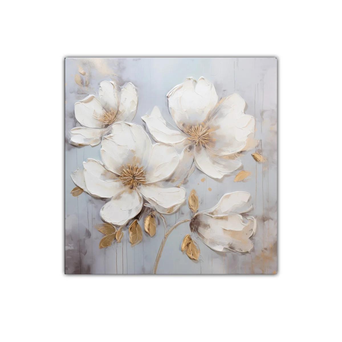 Cuadro floral con flores blancas y detalles dorados — imagen principal