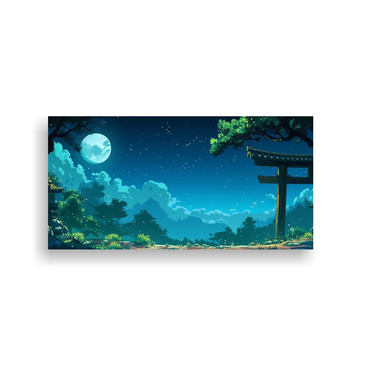 Cuadro torii japonés bajo la luna brillante