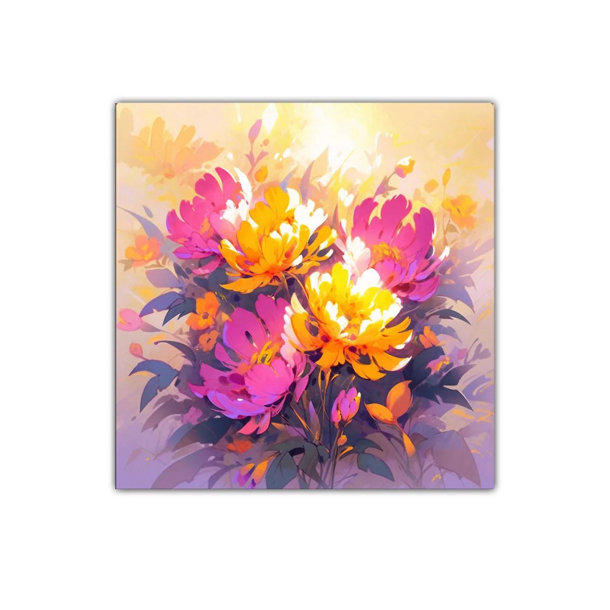 Cuadro con ramo de flores vibrantes en tonos cálidos — imagen principal