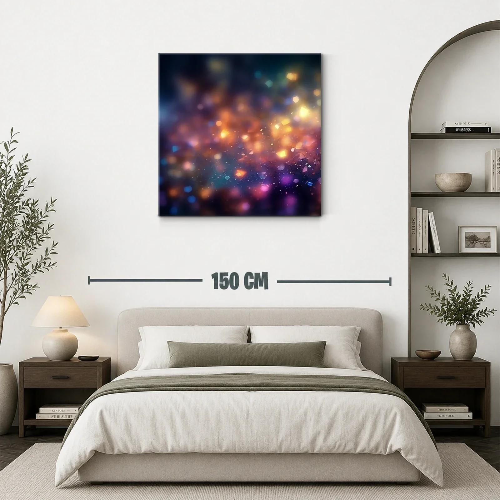 Cuadro abstracto luces difusas en tonos cálidos y fríos — miniatura 3