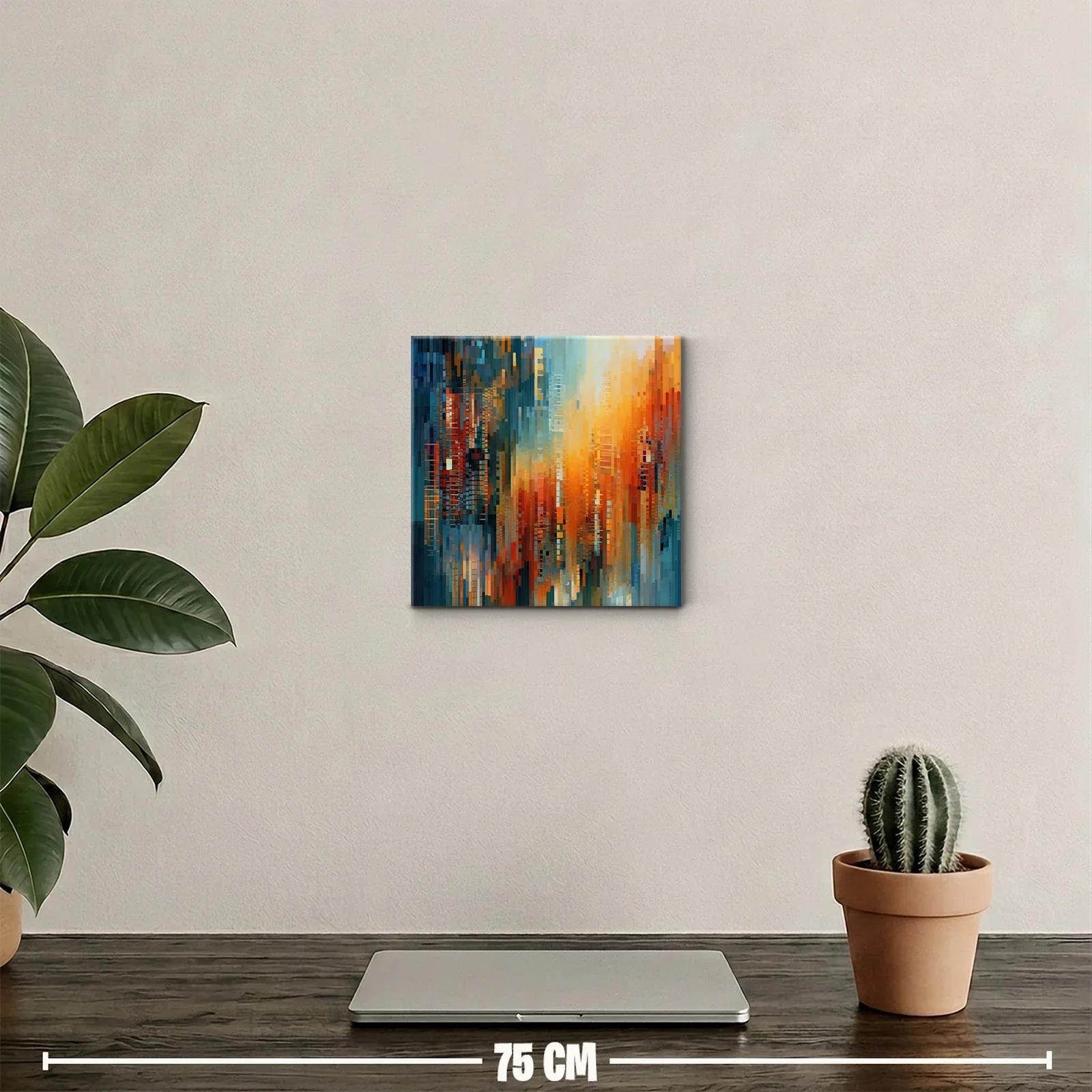 Cuadro abstracto con tonos cálidos y fríos vibrantes — miniatura 2