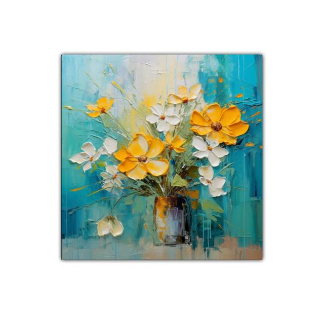 Cuadro decorativo ramo de flores amarillas y blancas vibrantes