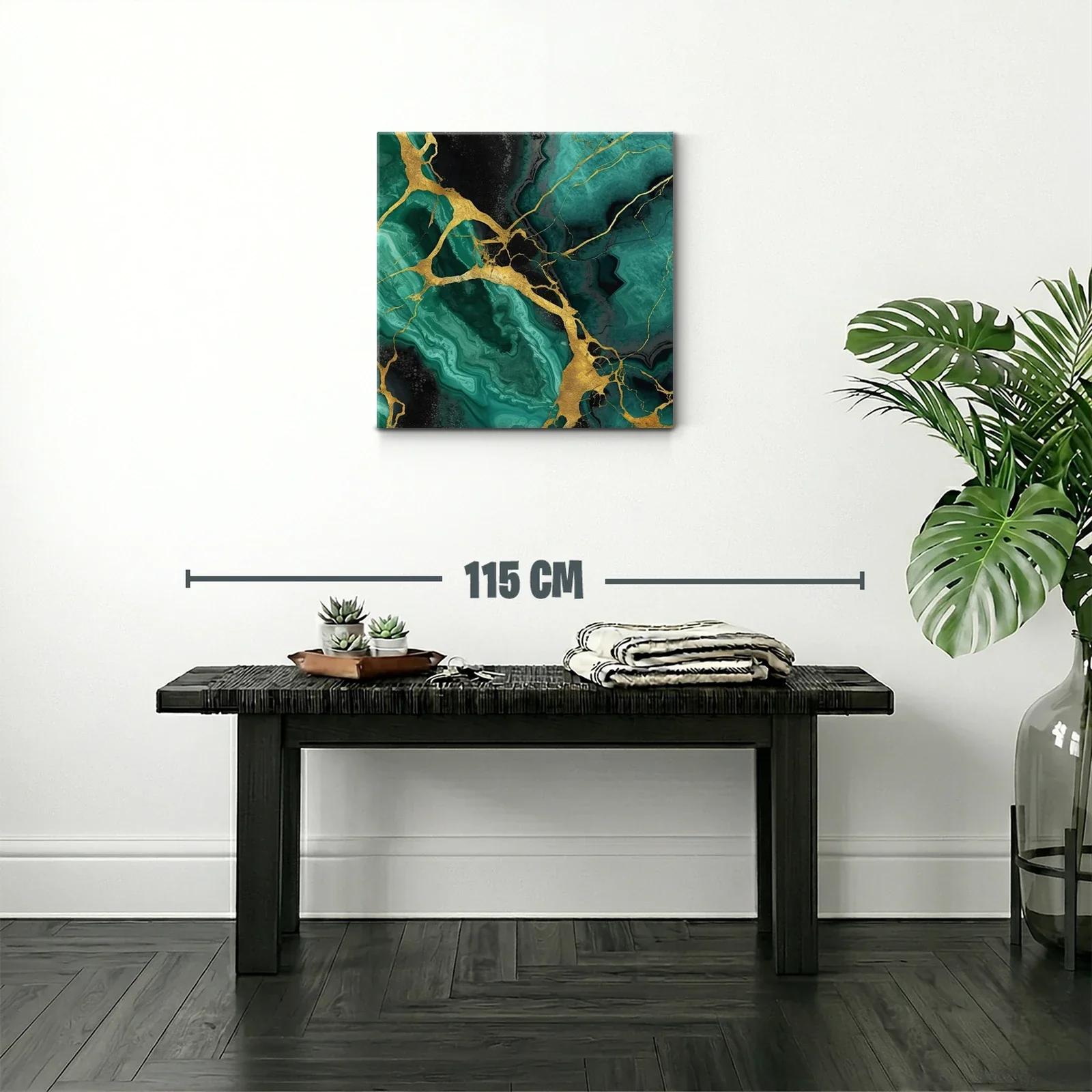 Cuadro abstracto en tonos verdes y dorados con diseño armonioso — miniatura 2