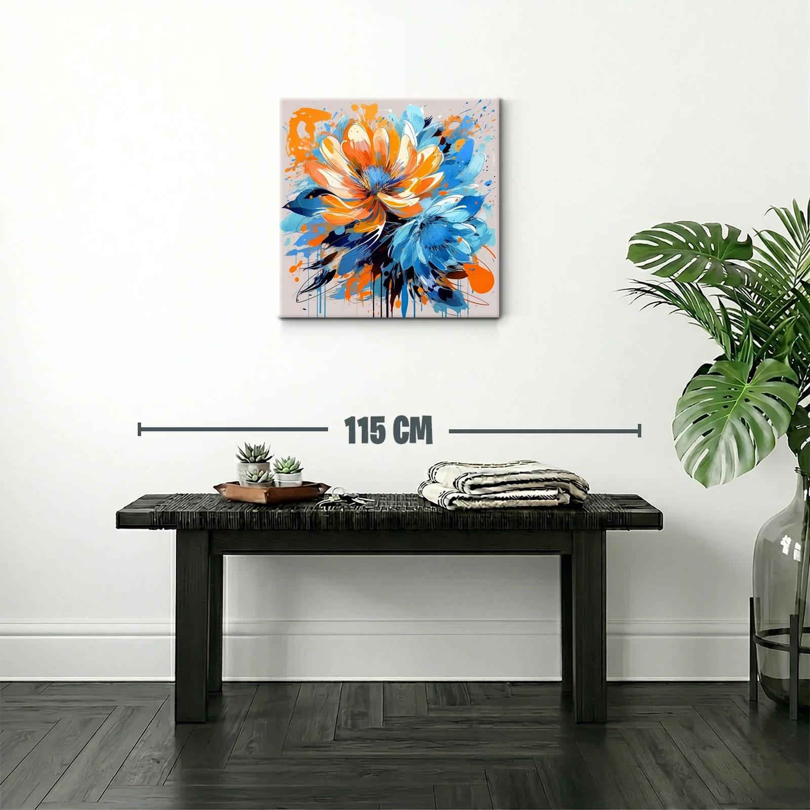 Cuadro vibrante con flores en tonos azul y naranja — miniatura 2