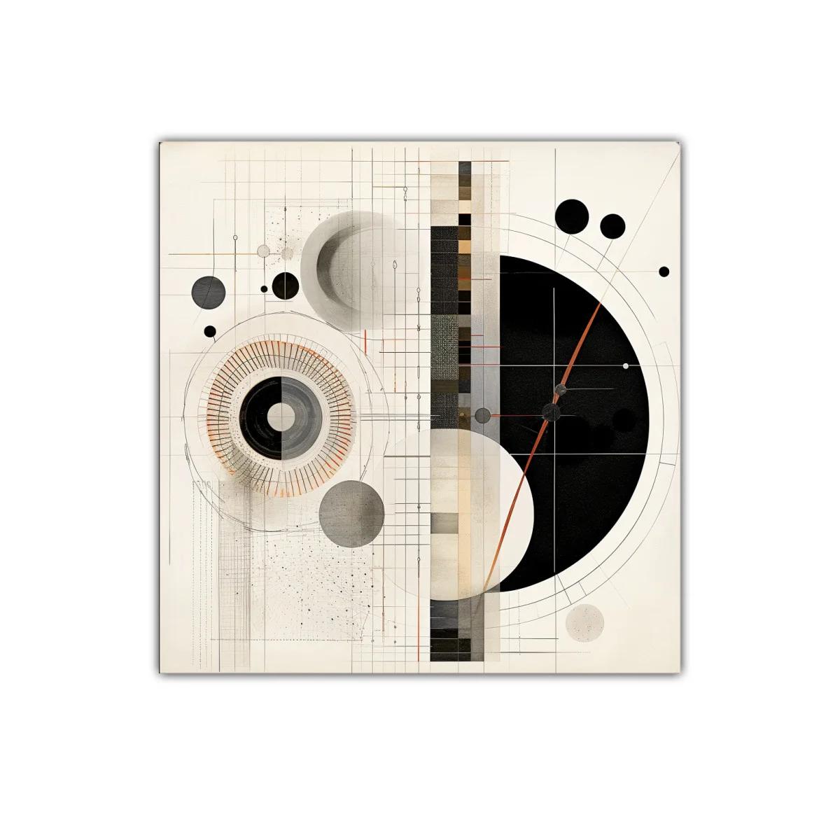 Cuadro abstracto geométrico con círculos y líneas delicadas