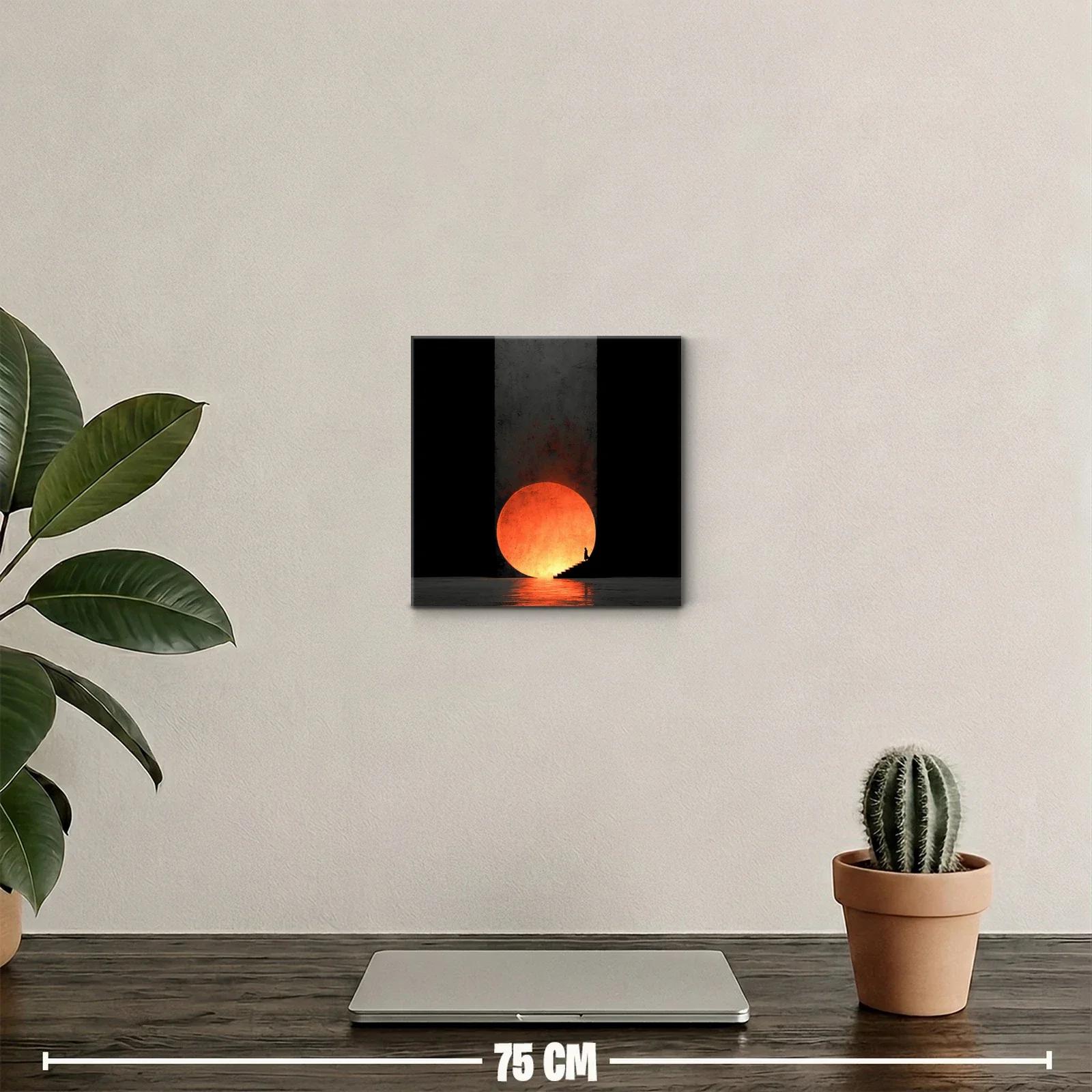 Cuadro decorativo con sol anaranjado y figura en escalera — miniatura 2