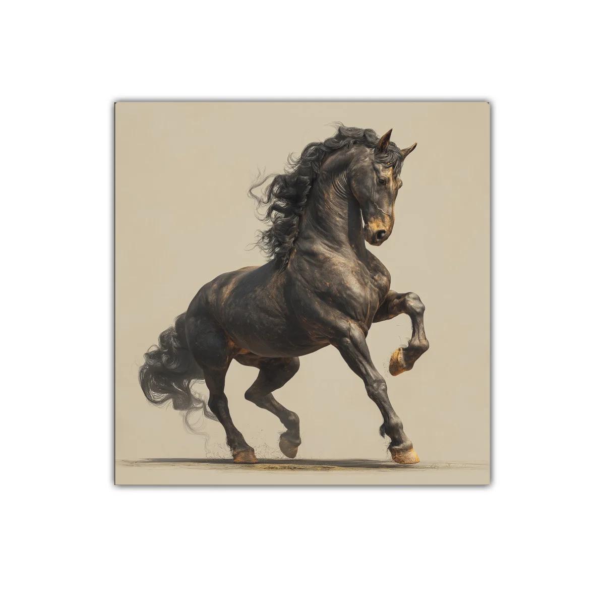Caballo negro explosivo en movimiento elegante