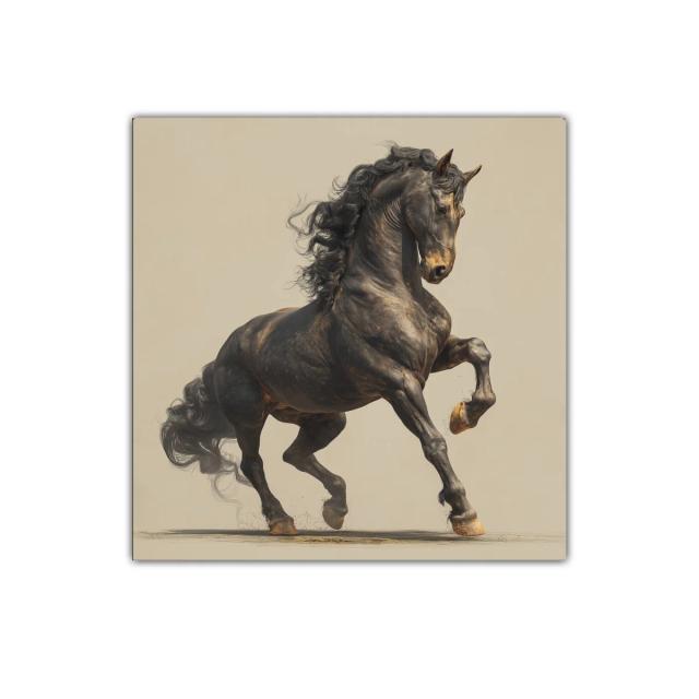 Caballo negro explosivo en movimiento elegante