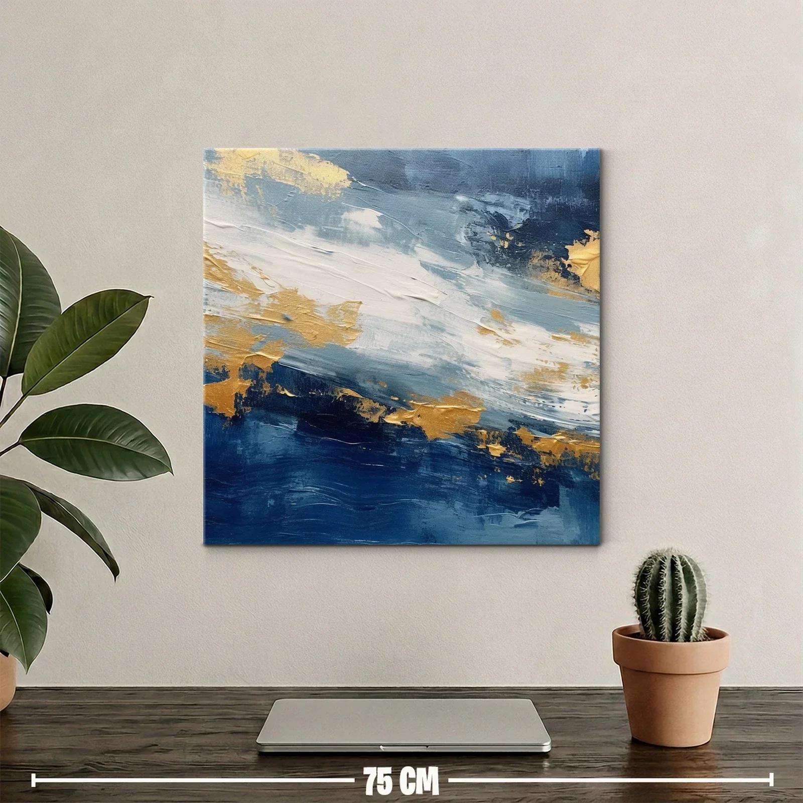 Cuadro abstracto azul con detalles dorados y blancos — miniatura 2