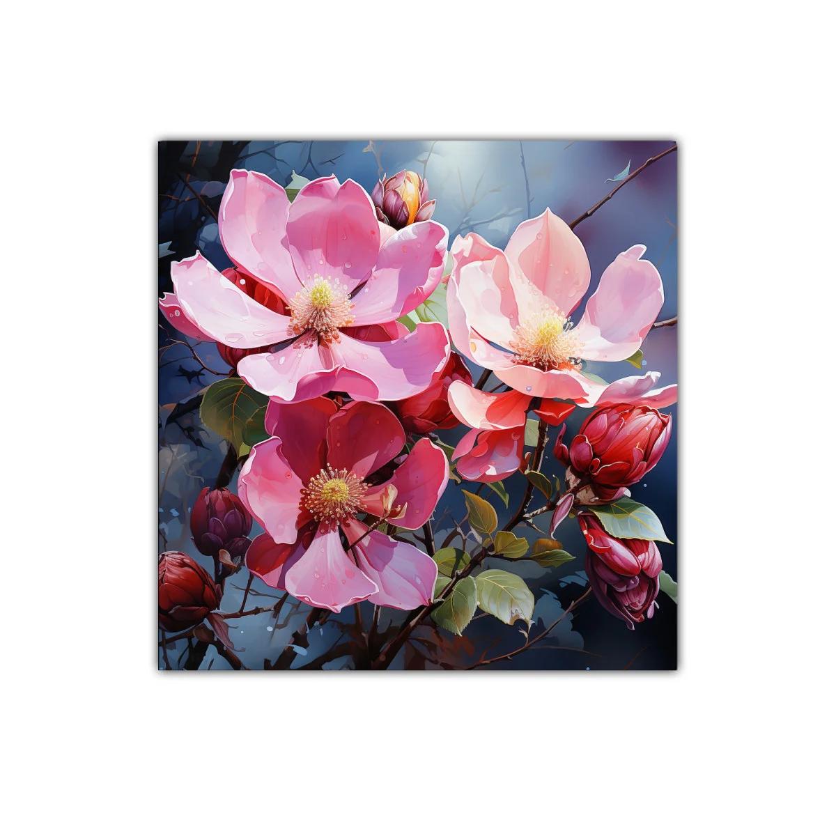 Flores rosas en contraste con fondo azul oscuro