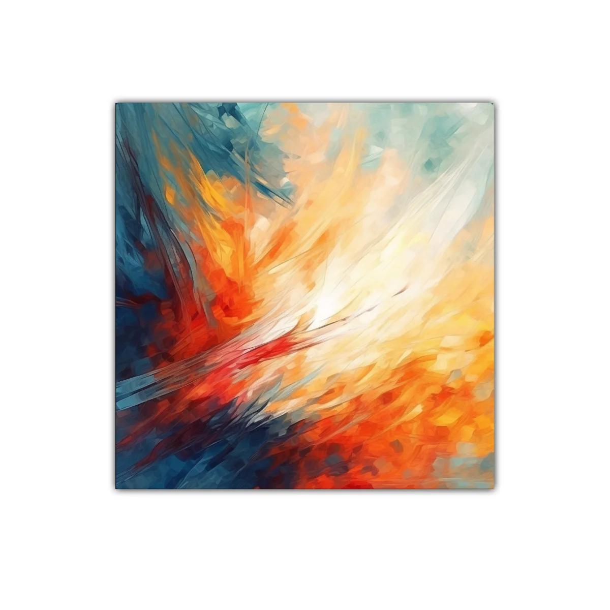 Cuadro abstracto con tonos cálidos y fríos vibrantes
