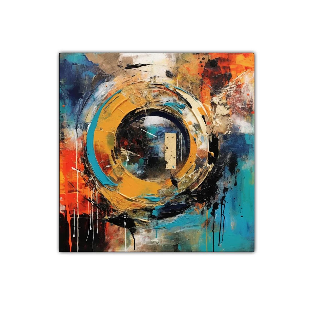 Cuadro abstracto con formas circulares y vibrantes colores