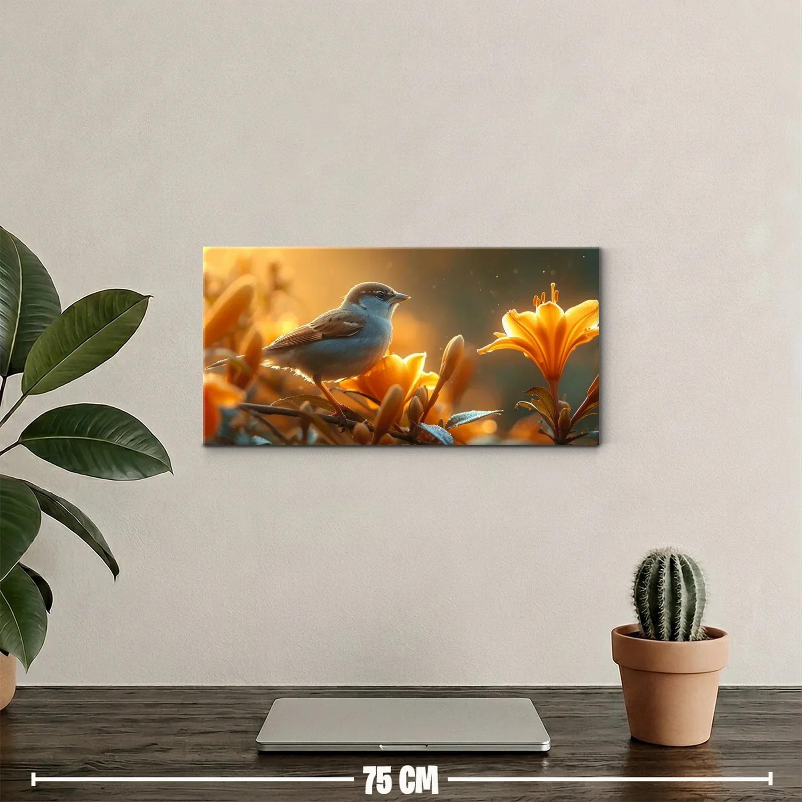 Cuadro pájaro pequeño entre flores naranjas — miniatura 2