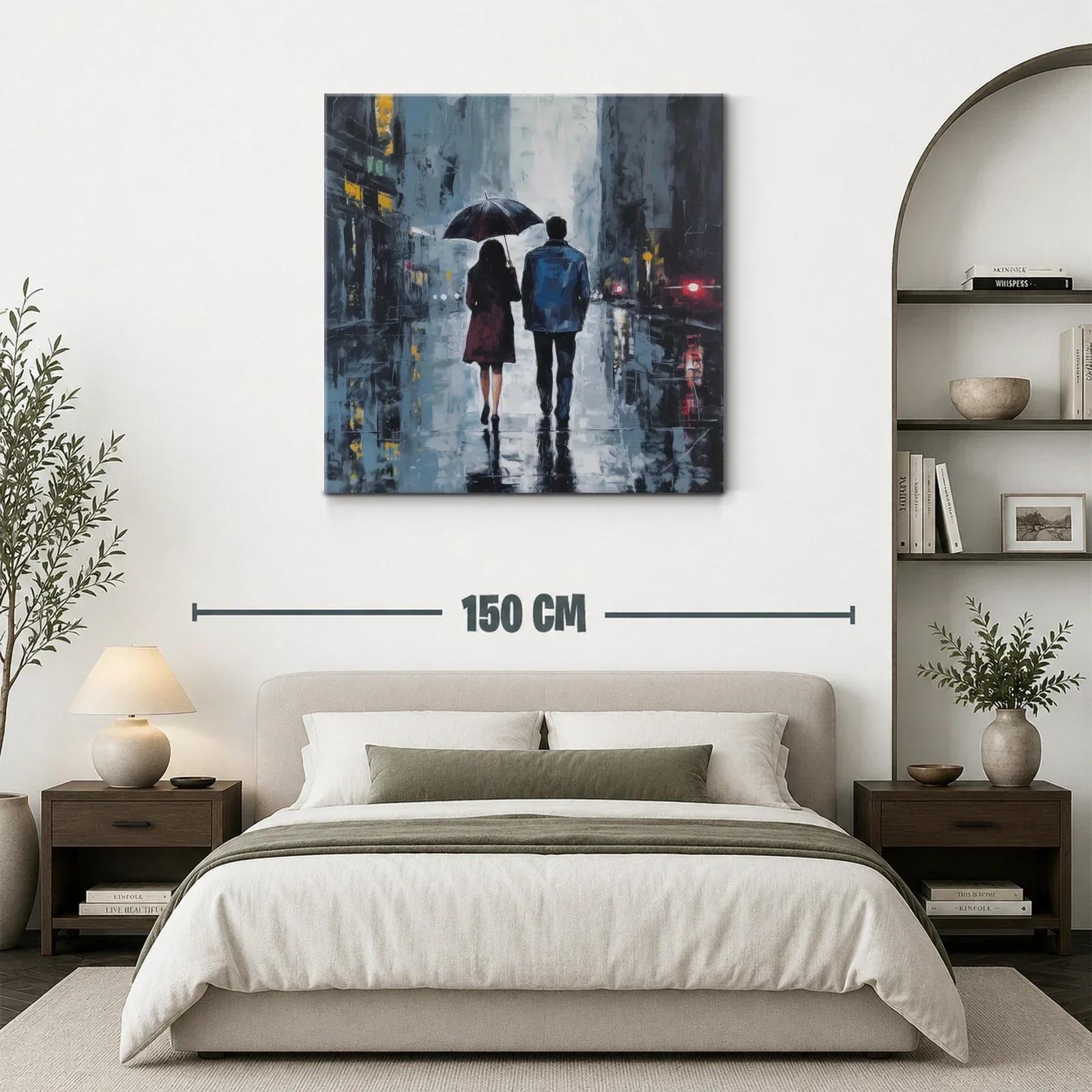Paseo bajo la lluvia con paraguas en ciudad nocturna — miniatura 3