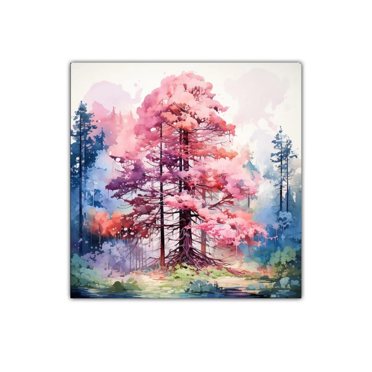 Árbol en tonos rosas y azules con atmósfera onírica