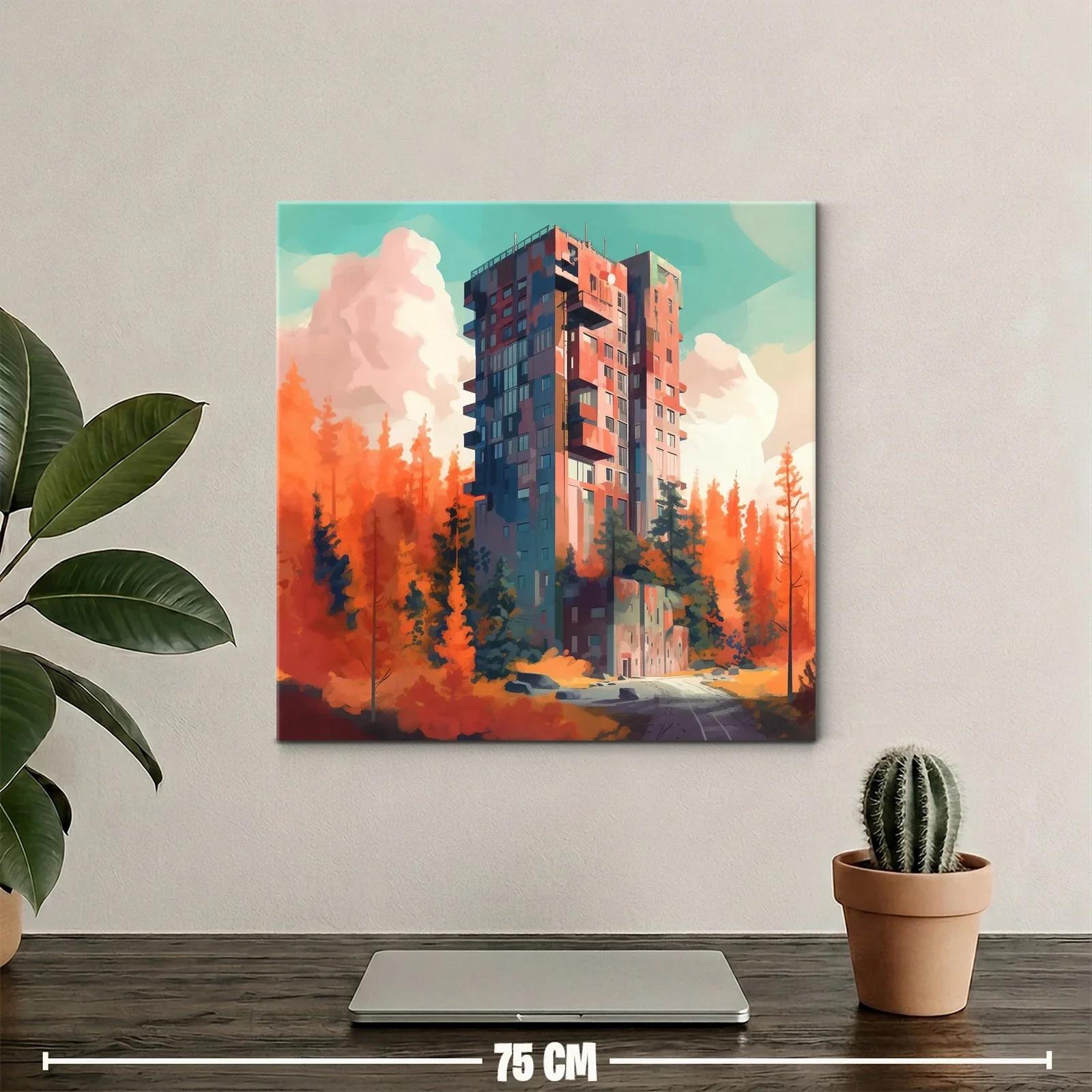 Edificio solitario en paisaje otoñal entre árboles naranjas — miniatura 2