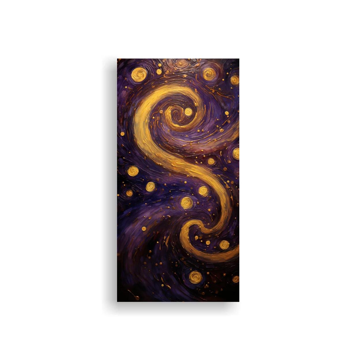 Cuadro espiral galáctica dorada sobre fondo violeta oscuro — imagen principal