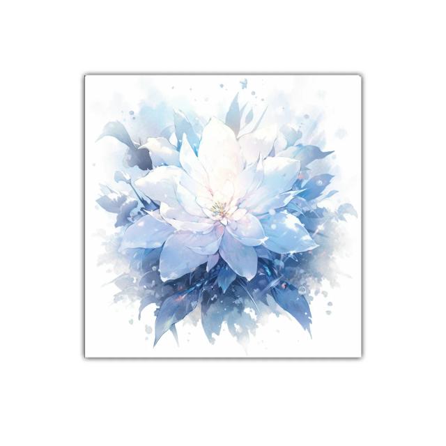 Flor blanca luminosa con tonos azules y ambiente etéreo