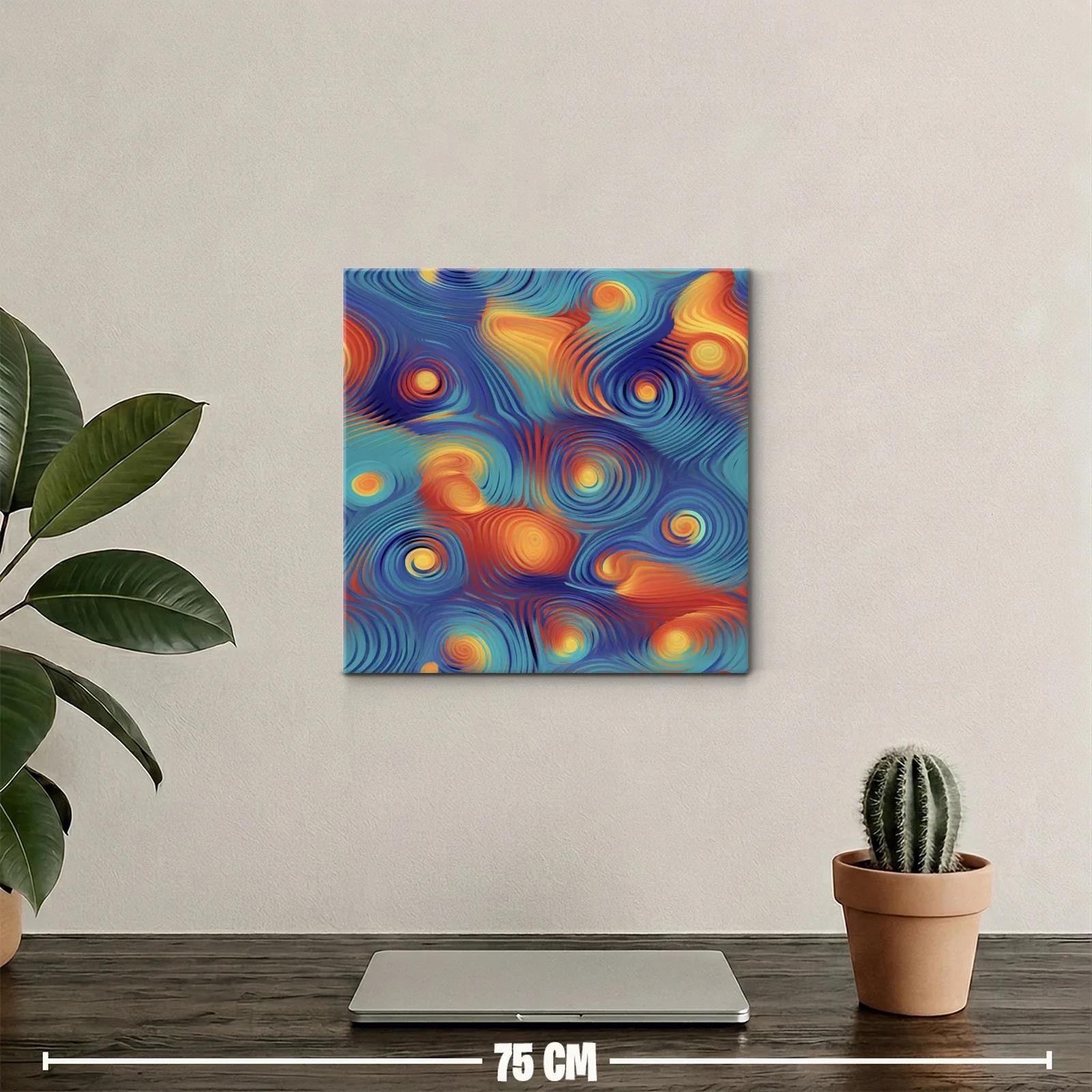 Cuadro abstracto vibrante con espirales y ondas en tonos cálidos — miniatura 2