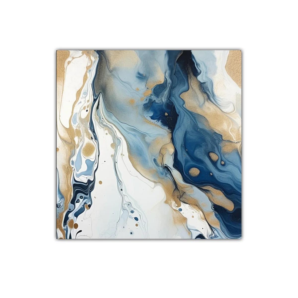 Cuadro abstracto en tonos azules y dorados fluidos — imagen principal