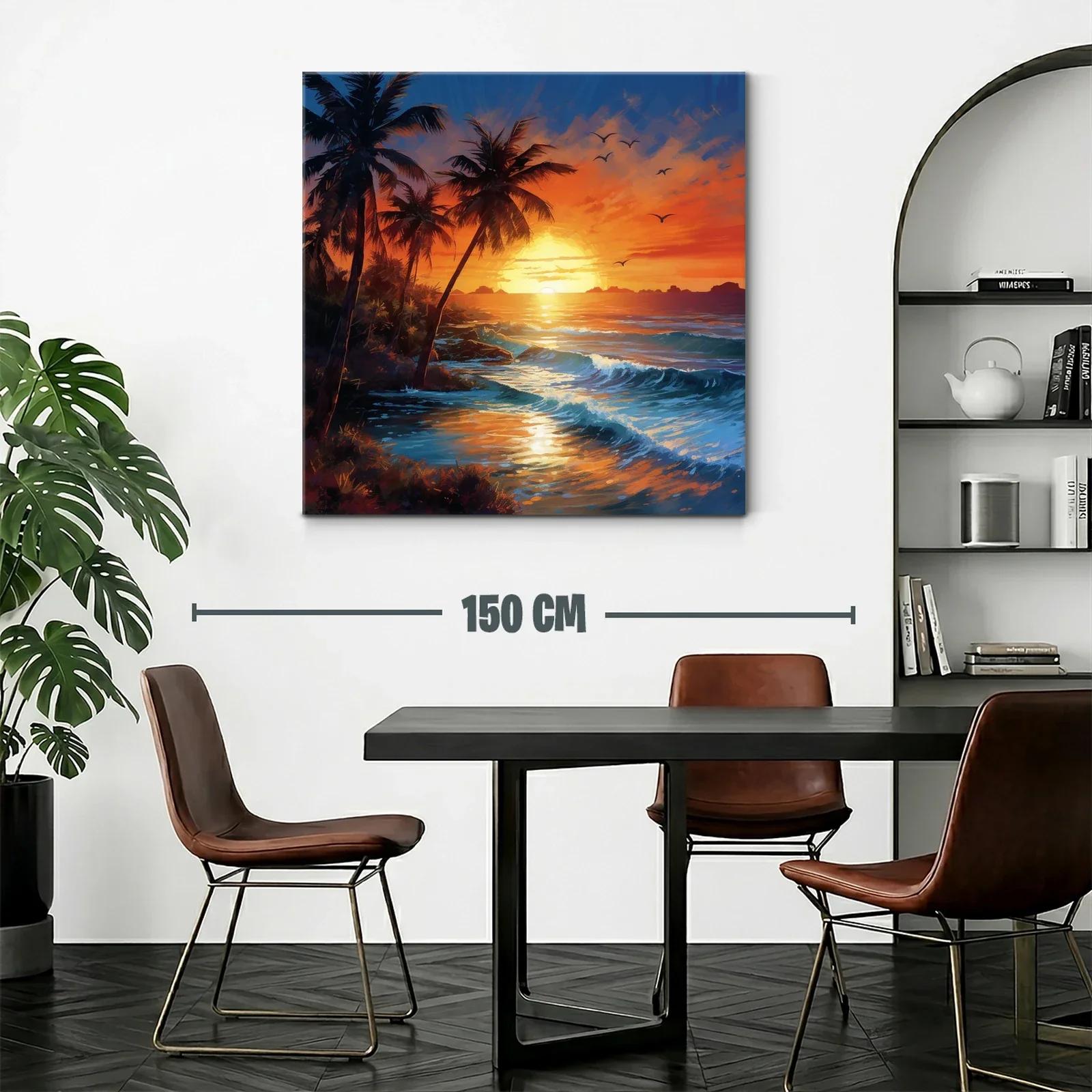Atardecer en la playa con palmeras y olas en calma — miniatura 2