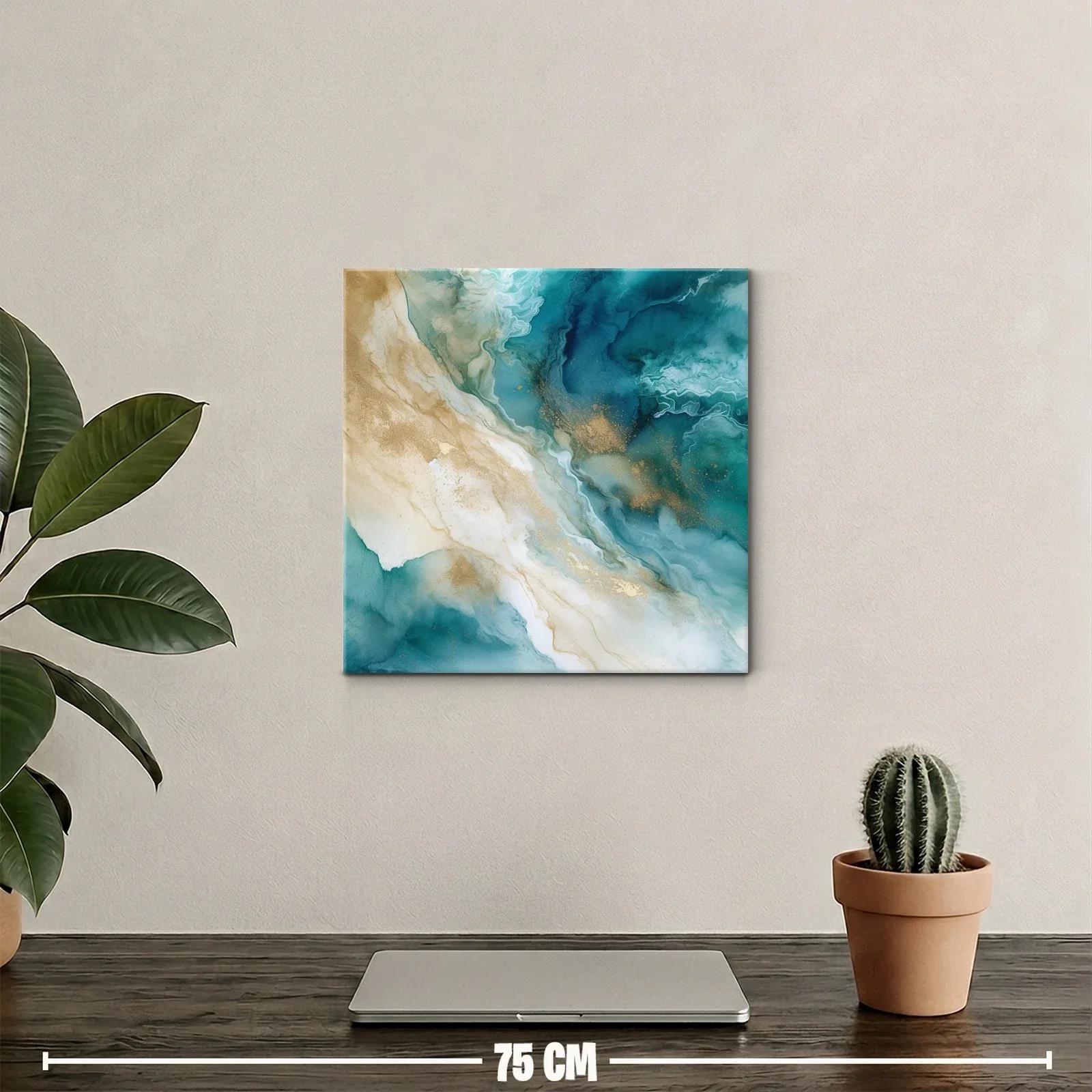 Cuadro abstracto con tonos turquesa y dorados elegantes — miniatura 2