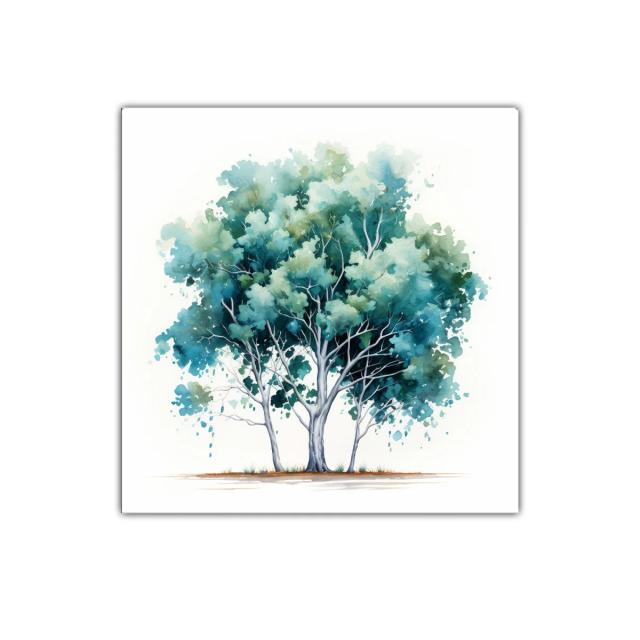 Cuadro decorativo con árbol en tonos azules y verdes