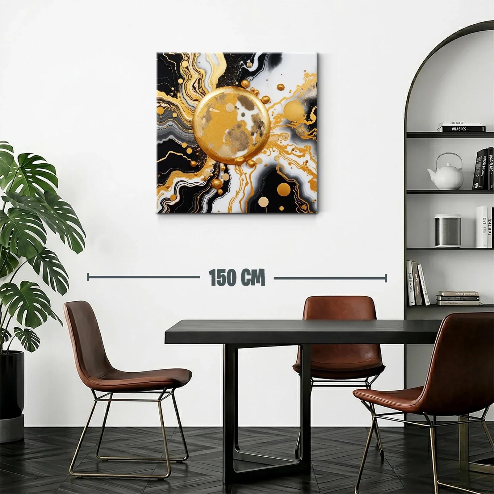 Cuadro abstracto con motivos dorados y negros modernos — miniatura 2