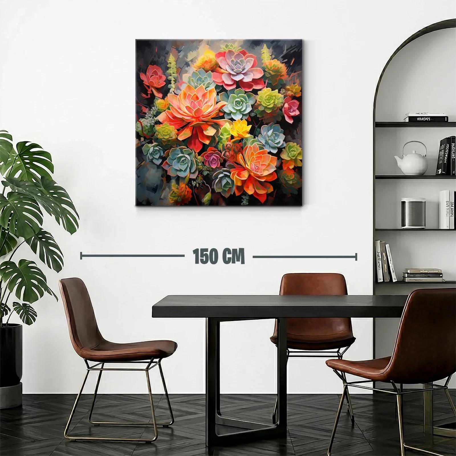 Cuadro floral vibrante con suculentas en tonos cálidos y verdes — miniatura 2