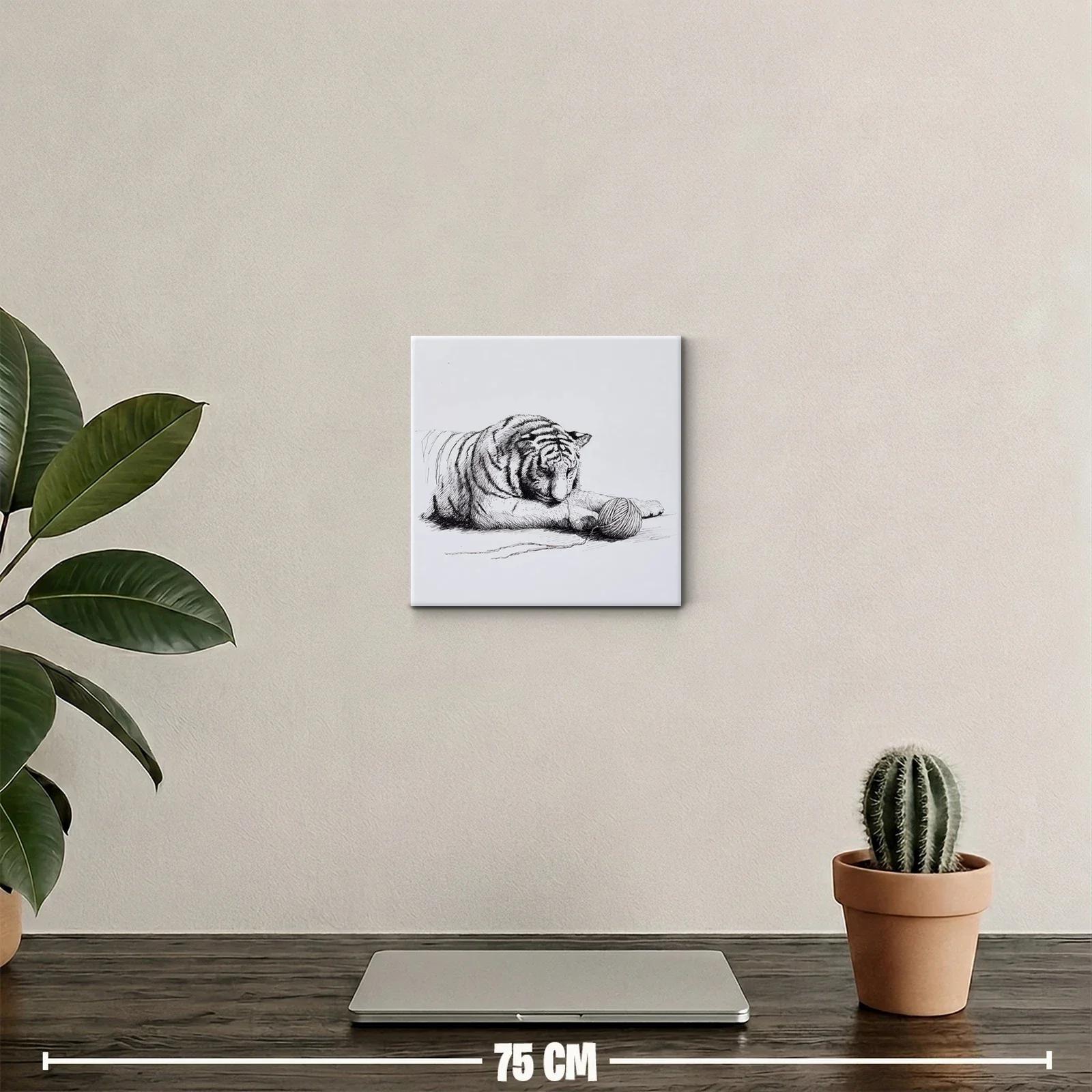 Tigre dormido y bola de hilo en dibujo minimalista — miniatura 2