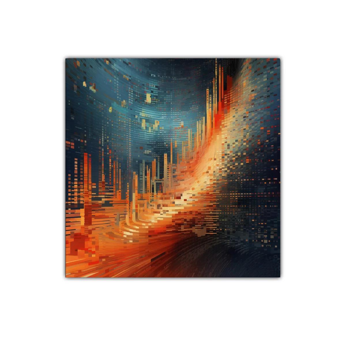 Cuadro abstracto con tonos cálidos y fríos en movimiento — imagen principal