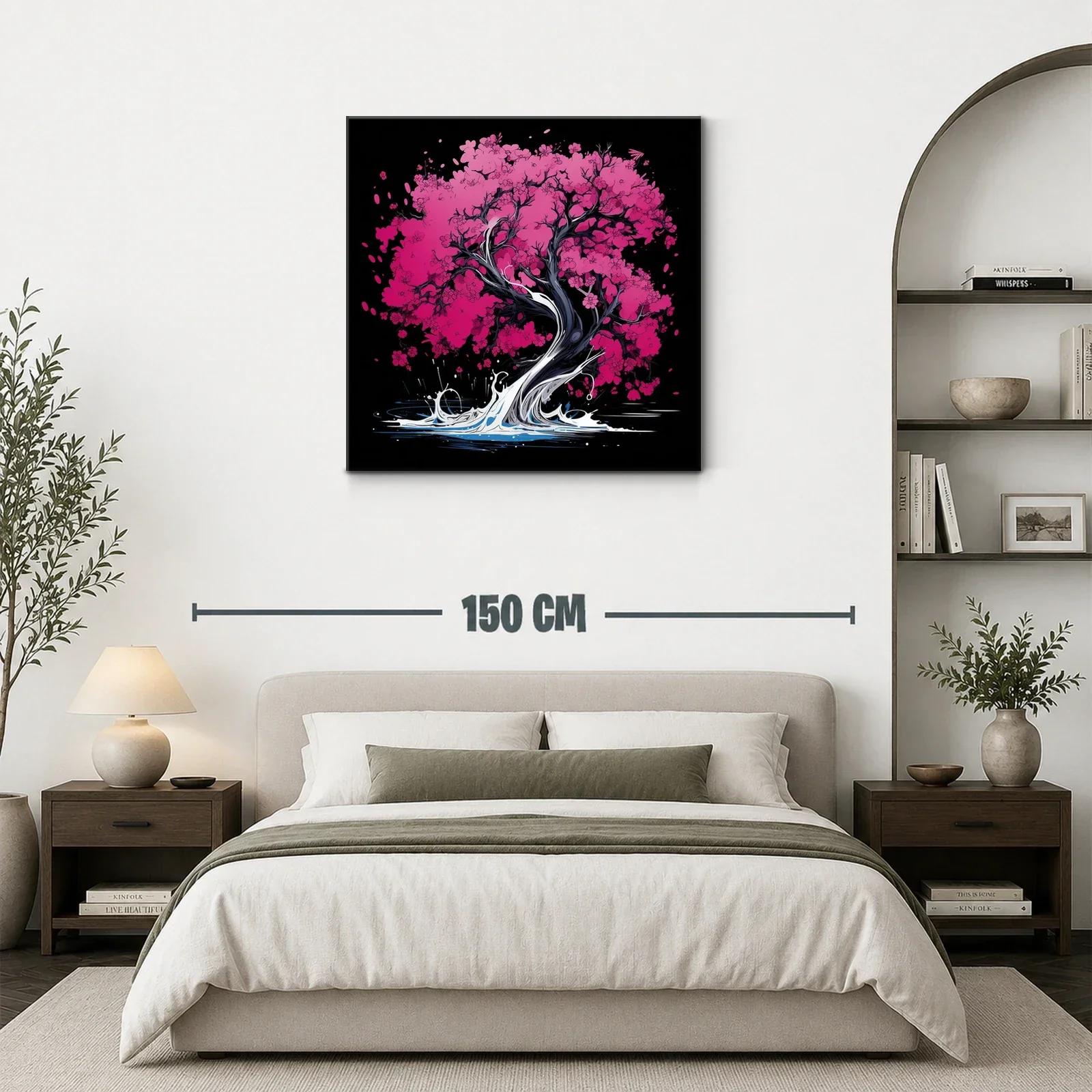 Árbol de flores rosas con base de agua dinámica y oscura — miniatura 3