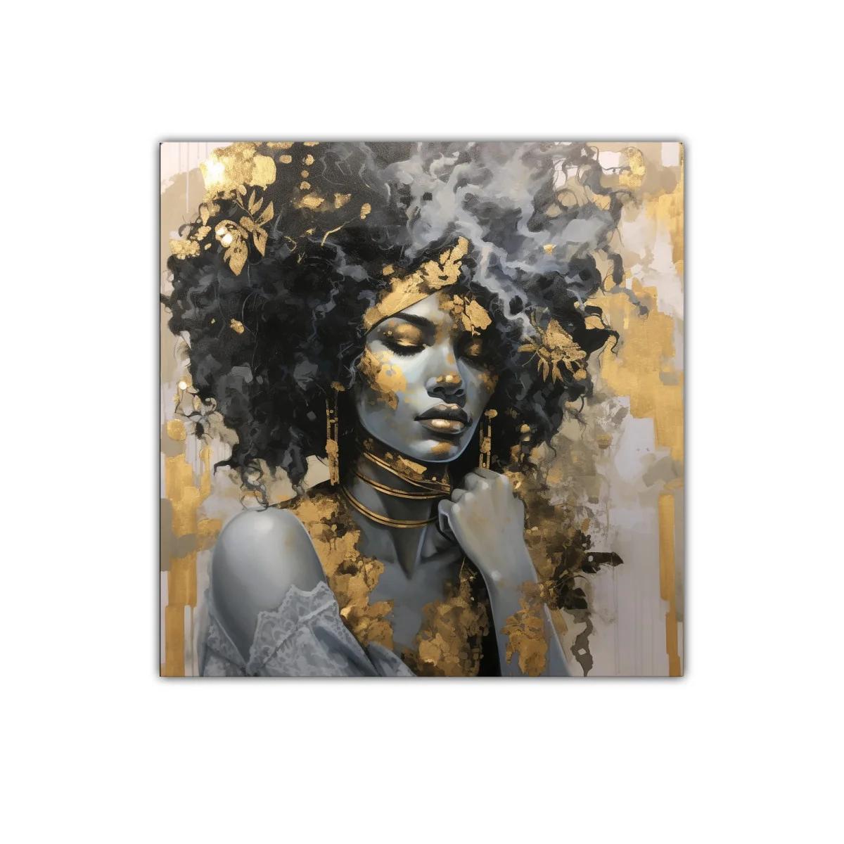Retrato femenino con detalles dorados y estilo elegante