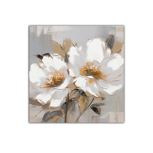 Cuadro decorativo floral en tonos neutros y dorados