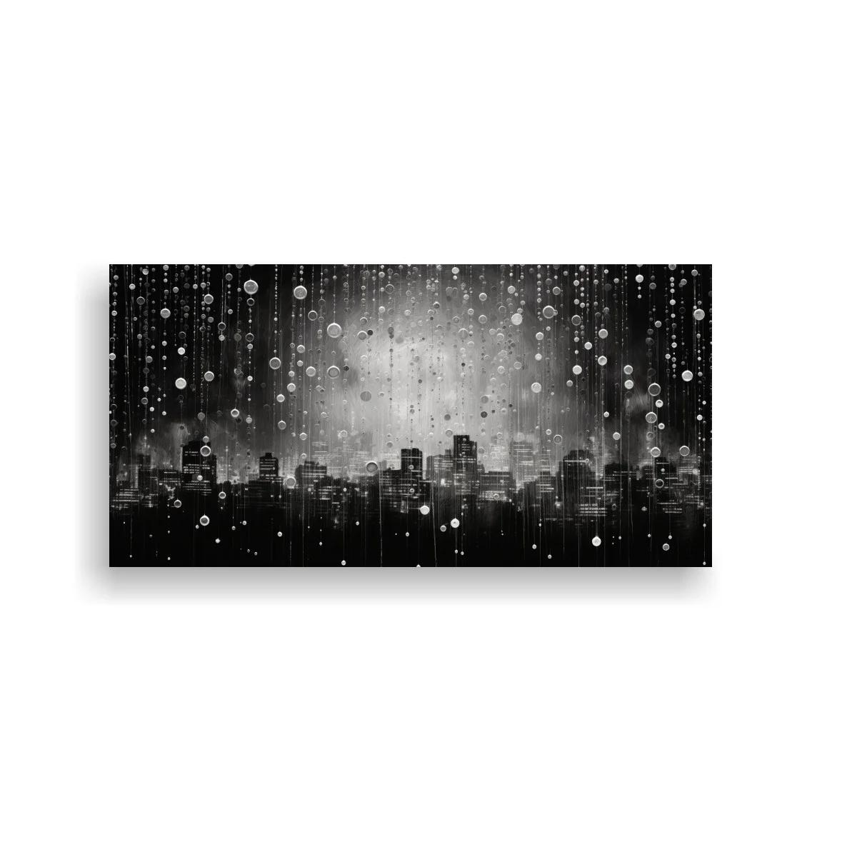 Cuadro skyline urbano en blanco y negro con destellos luminosos — imagen principal
