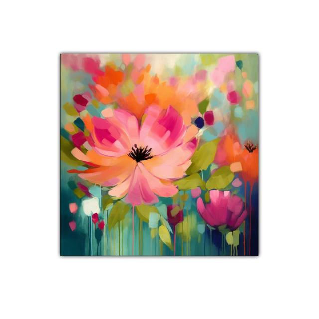Cuadro decorativo con flores vibrantes en tonos cálidos y fríos