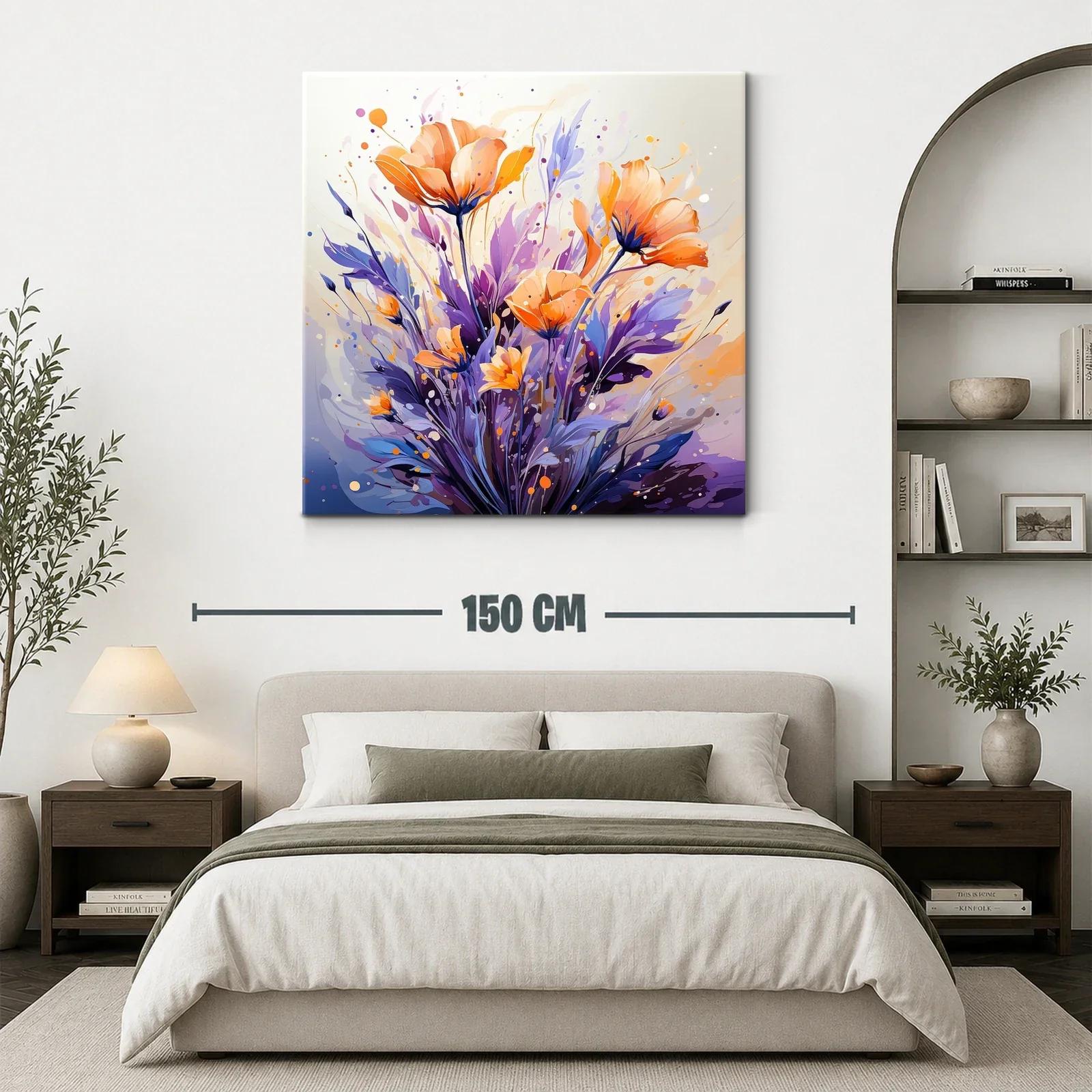 Cuadro moderno con flores en tonos naranja y púrpura — miniatura 3