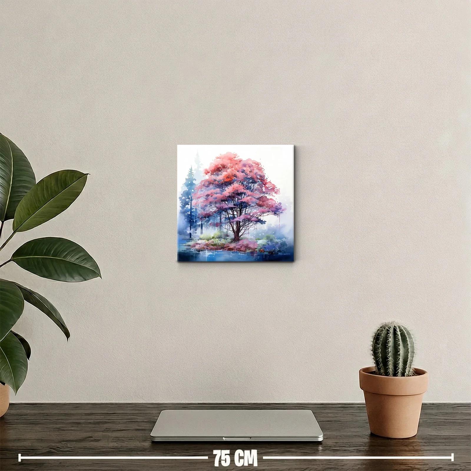 Árbol en tonos rosas y azules con paisaje onírico — miniatura 2
