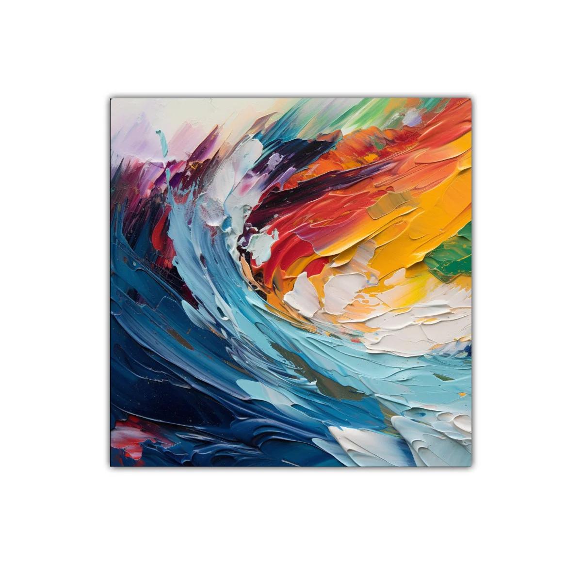 Cuadro abstracto en vibrantes tonos cálidos y fríos
