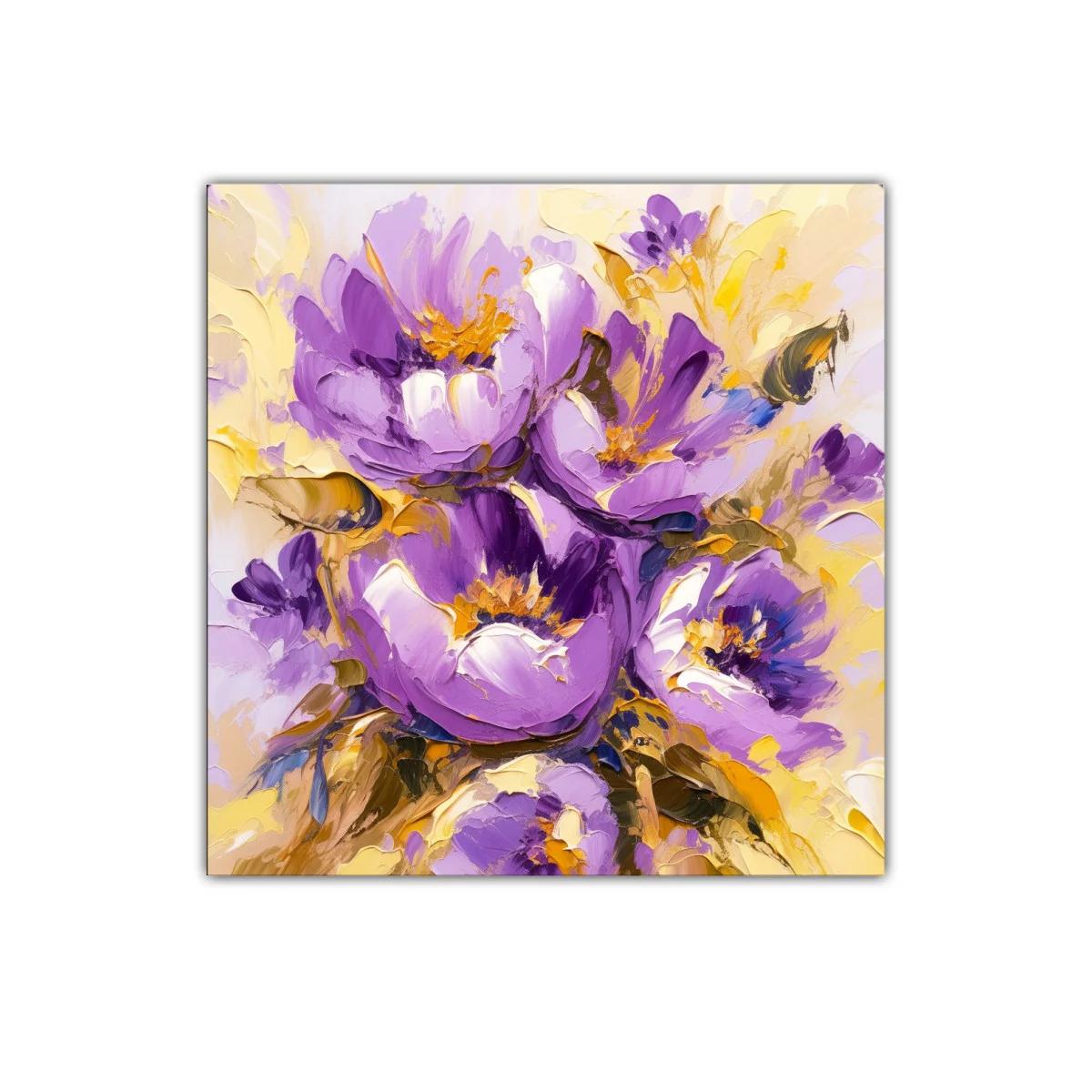 Cuadro floral vibrante en tonos morados y amarillos energéticos — imagen principal