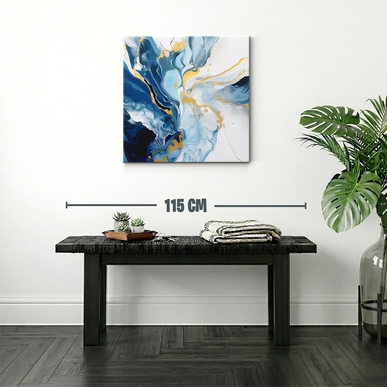 Cuadro abstracto con tonos azules y dorados elegantes — miniatura 2