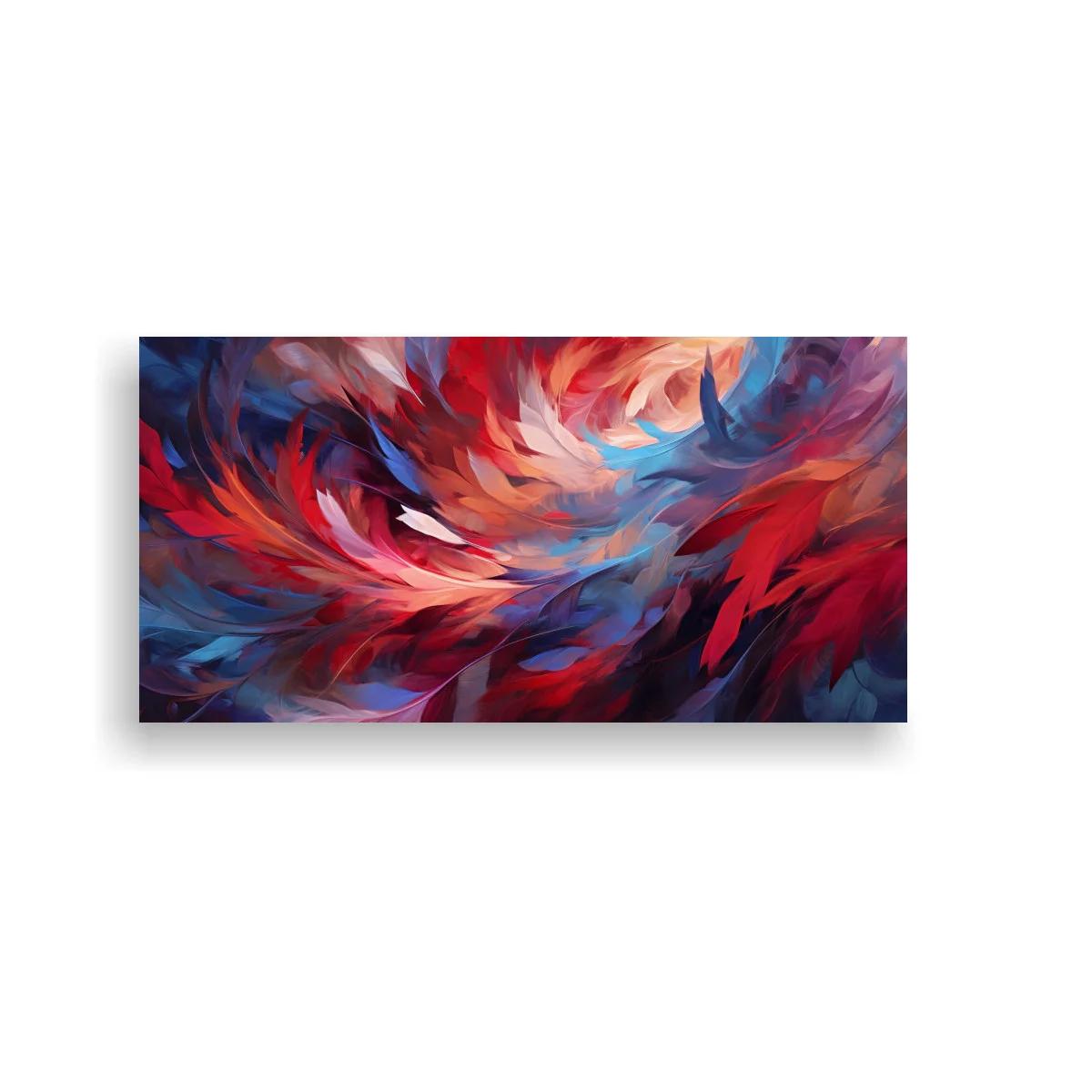 Cuadro remolino de plumas en tonos rojos y azules — imagen principal