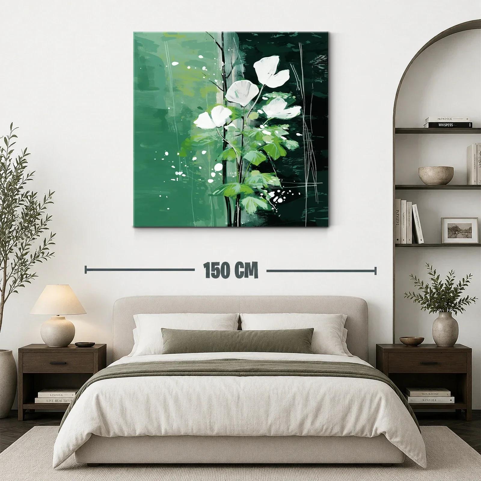 Flores blancas sobre fondo verde con toques abstractos — miniatura 3