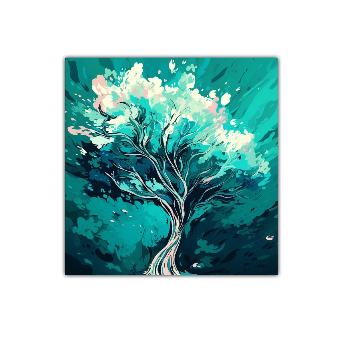Cuadro decorativo moderno con árbol en tonos azules y turquesa — imagen principal