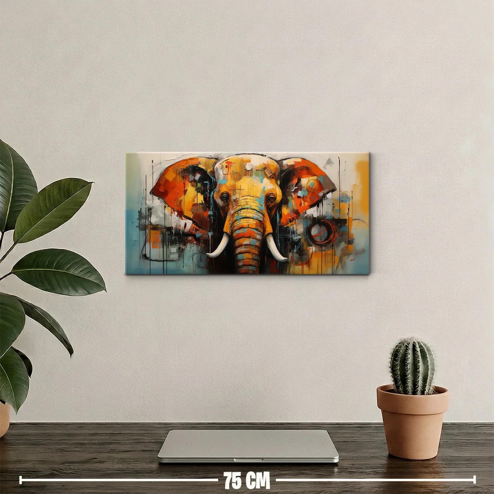 Cuadro elefante con goteos y fondo abstracto — miniatura 2