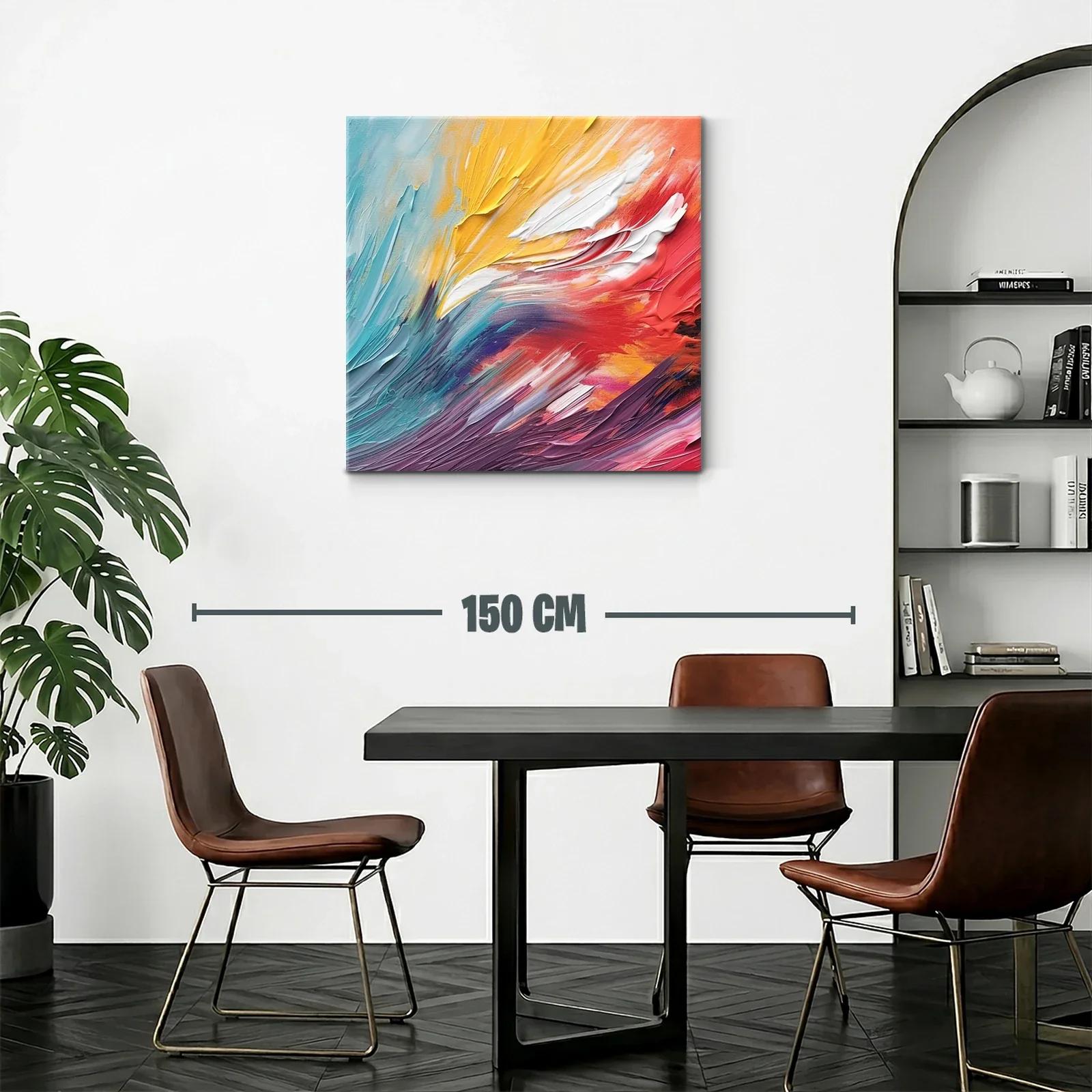 Cuadro abstracto vibrante con tonos cálidos y fríos — miniatura 2