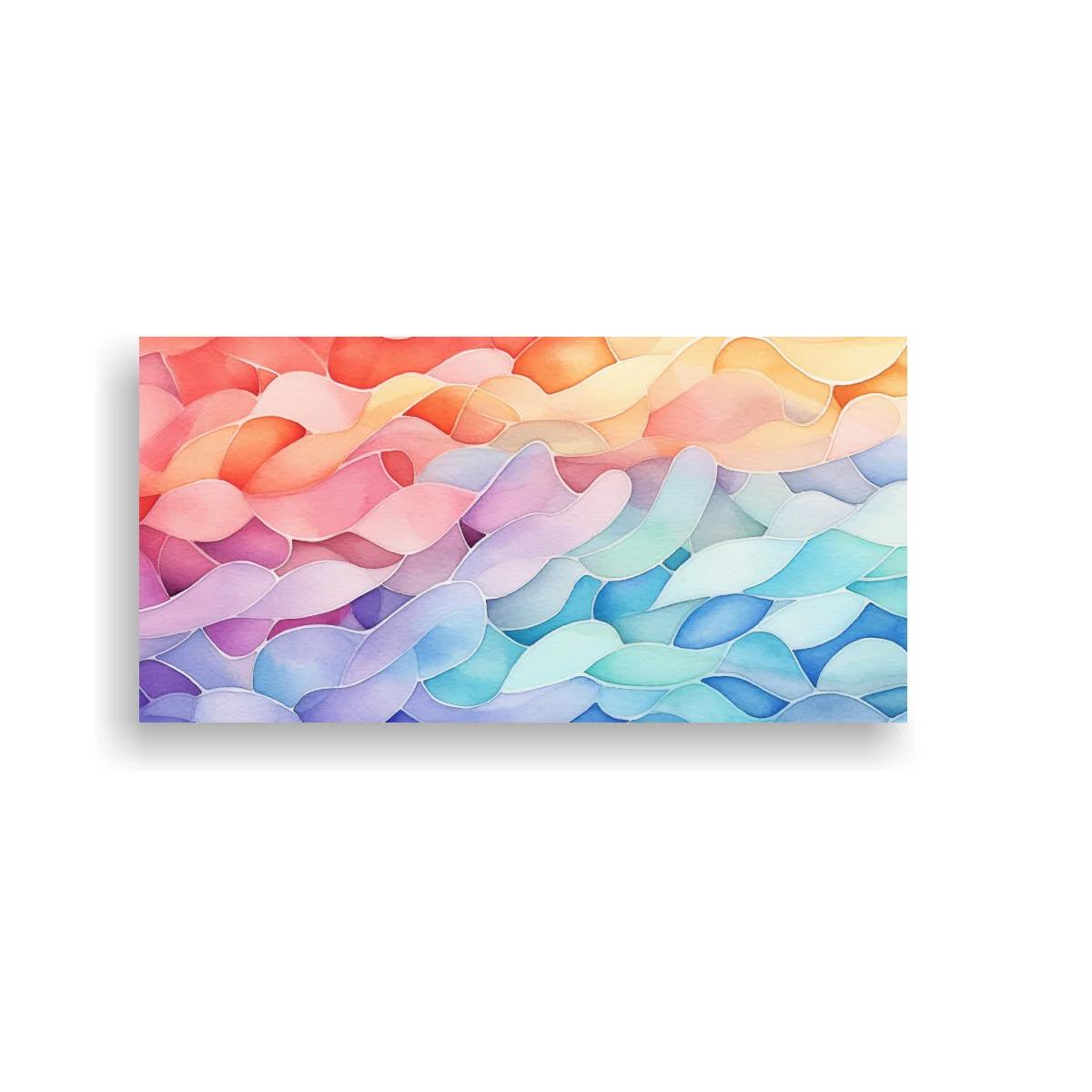 Cuadro de ondas abstractas superpuestas en tonos pastel