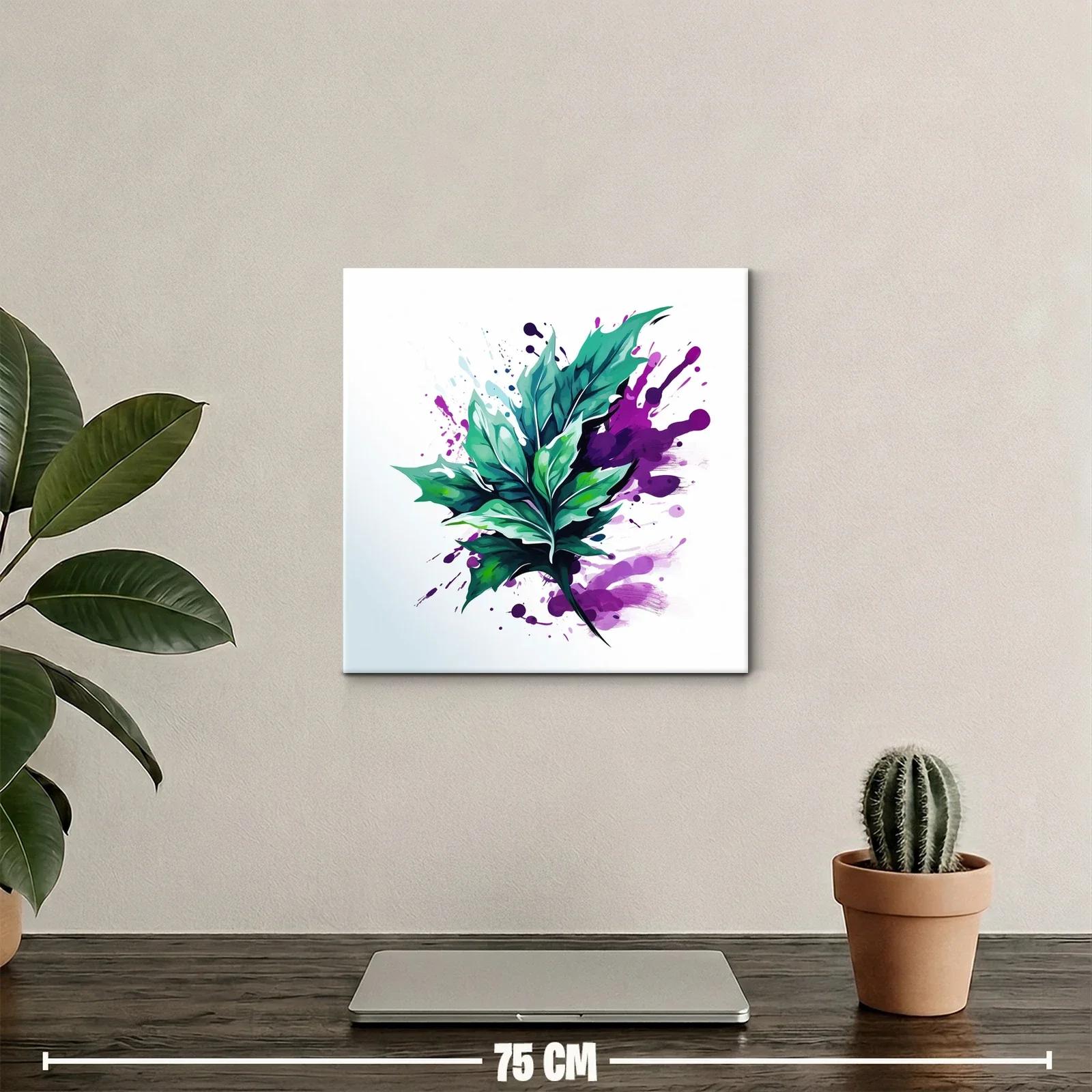 Hoja verde vibrante con salpicaduras moradas abstractas — miniatura 2