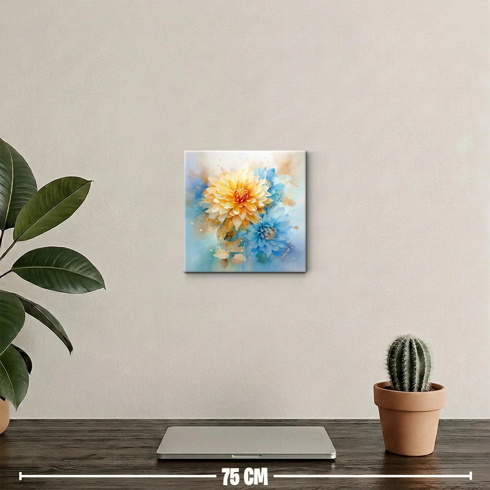 Cuadro floral con pétalos en tonos cálidos y azules suaves — miniatura 2